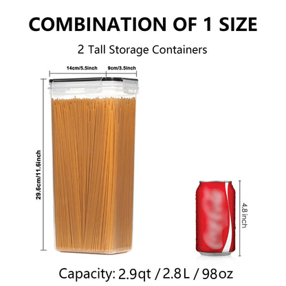Airtight Food Storage Containers with Lids, 2/4 PCS 2.8L Pasta Containers for Pantry Organization and Storage, BPA Free Kitchen