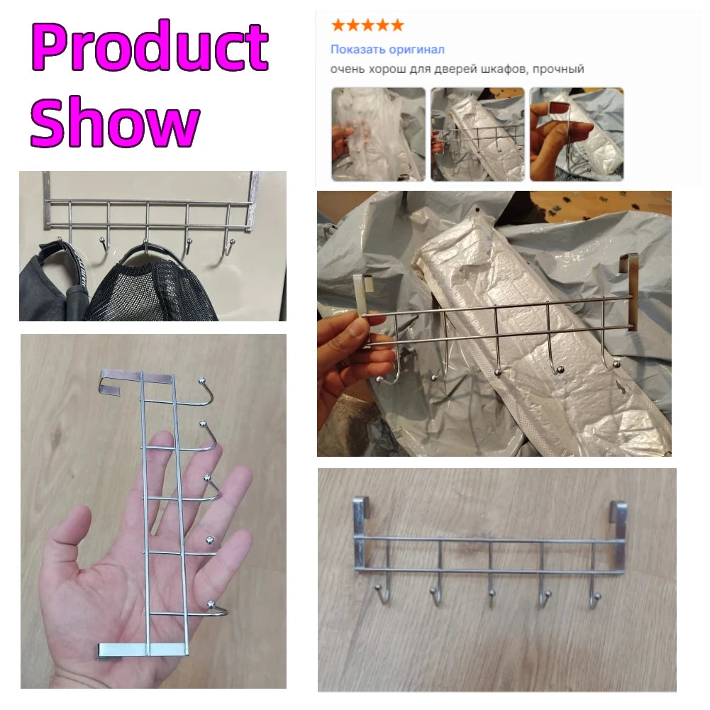 Bold Stainless Steel 5-hook Cabinet Door Back Hook 5 Hooks Over The Door Hooks Wash Room Hanger Clothes Towel Storage Holder