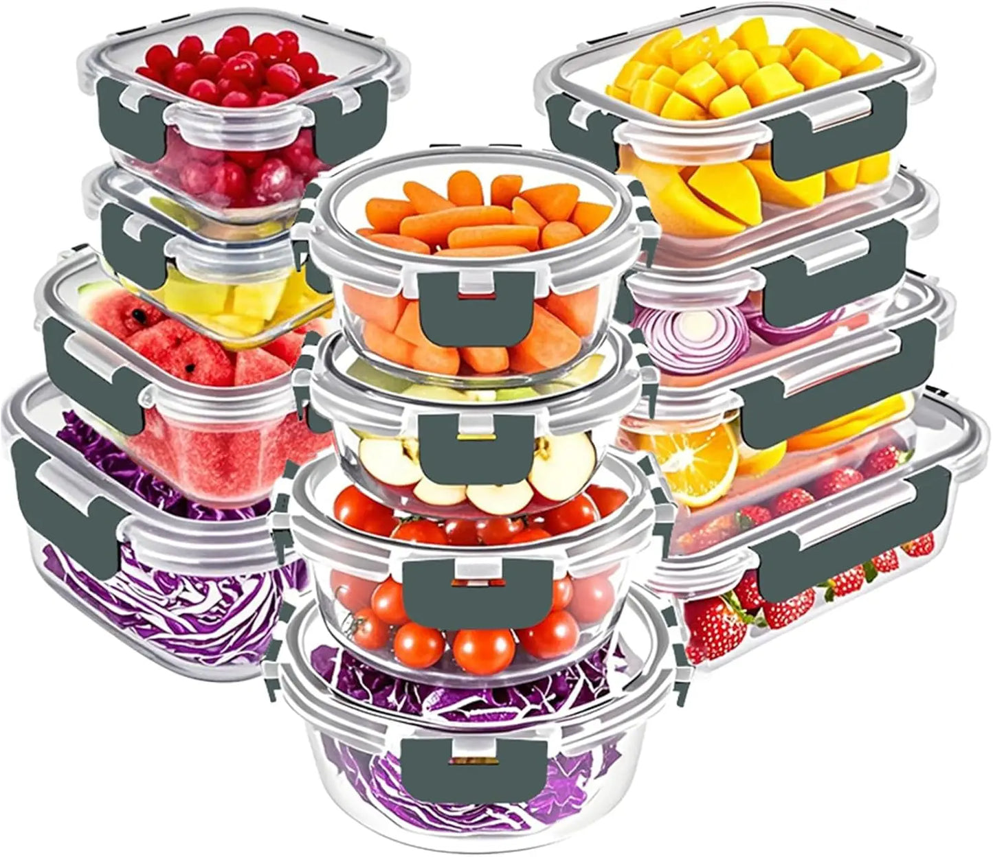 12-Pack Airtight Glass Food Storage Containers, Microwave & Dishwasher Safe, BPA-Free for Meal Prep
