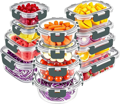 12-Pack Airtight Glass Food Storage Containers, Microwave & Dishwasher Safe, BPA-Free for Meal Prep