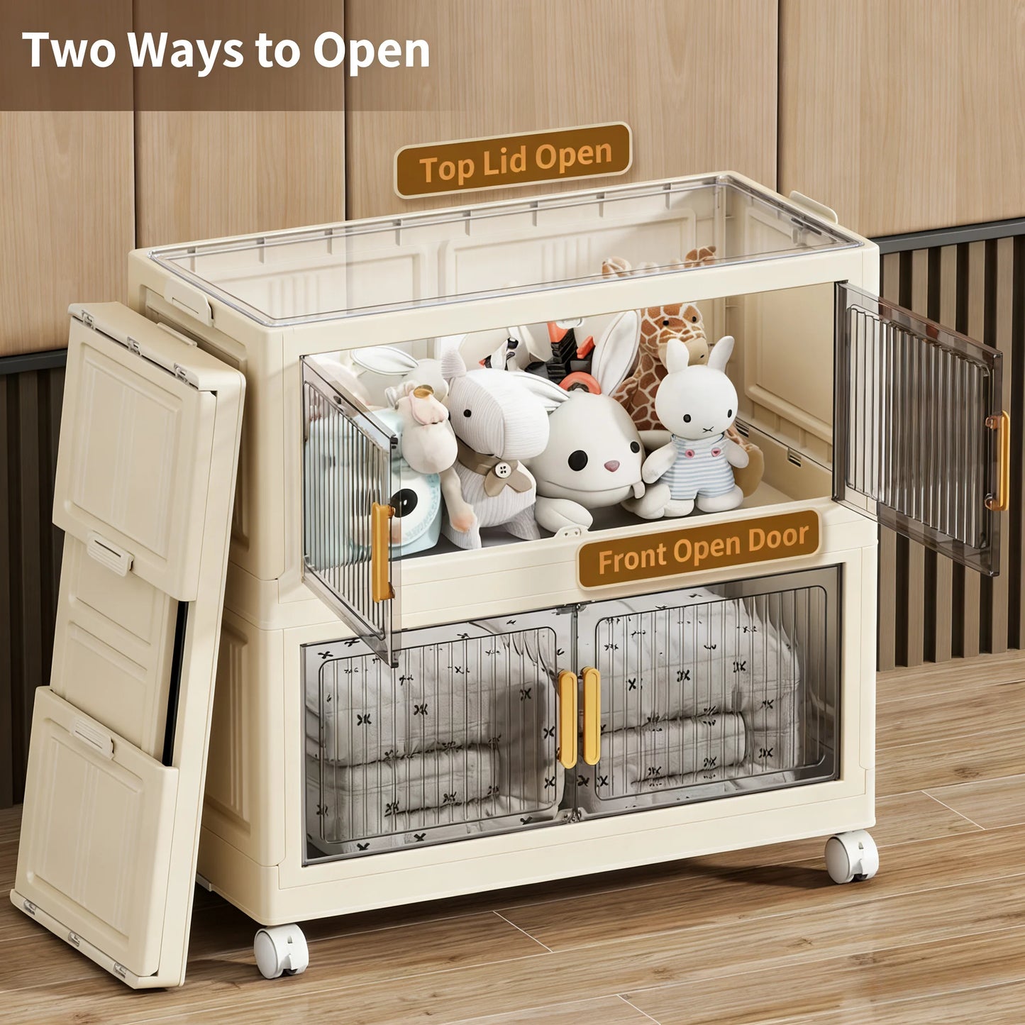 Collapsible Sturdy Storage Cabinet with Drawers and Wheels - Roomy Multi-purpose PP Organizer - Durable Storage Shelf