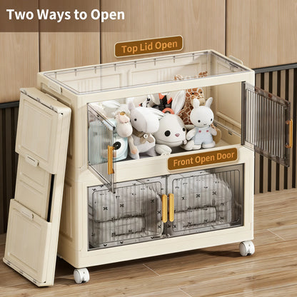 Collapsible Sturdy Storage Cabinet with Drawers and Wheels - Roomy Multi-purpose PP Organizer - Durable Storage Shelf