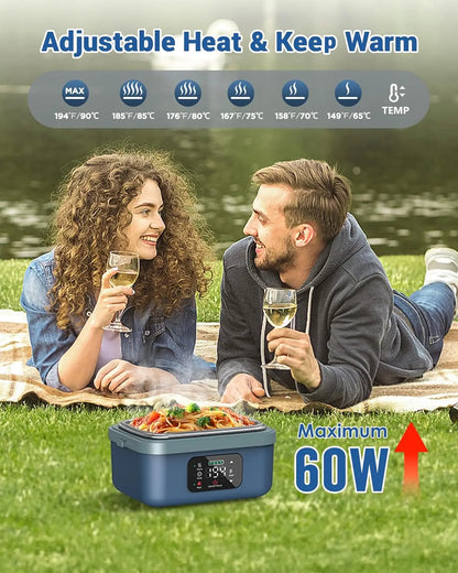 Upgraded Cordless Heated Lunch Box, 16000mAh Rechargeable, 1L Stainless Steel Container for Work & Travel