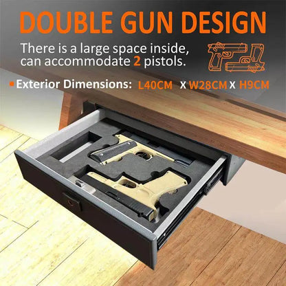 Under Bed Hidden Drawer Gun Safe Fingerprint Security Pistol Box for Living Room Bedroom Closet Storage