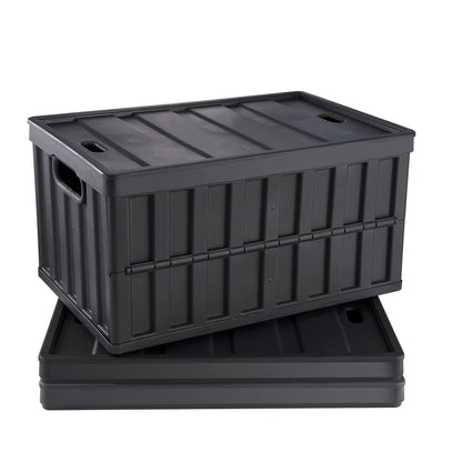 SucceBuy Set of 3 45L/65L Collapsible Storage Bins Folding Stackable Utility Garage Crates with Lids for Clothes Snack Grocery
