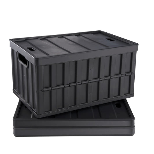 SucceBuy Set of 3 45L/65L Collapsible Storage Bins Folding Stackable Utility Garage Crates with Lids for Clothes Snack Grocery