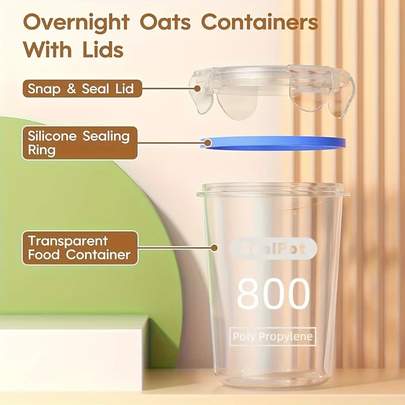 4pcs Microwave-safe Oat Containers 28Oz with Sealing Ring Reusable Storage Jar for Yogurt Fruit Salad Great for Breakfast Snacks