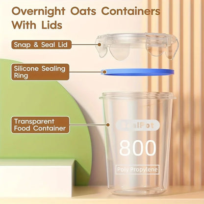 4pcs Microwave-safe Oat Containers 28Oz with Sealing Ring Reusable Storage Jar for Yogurt Fruit Salad Great for Breakfast Snacks