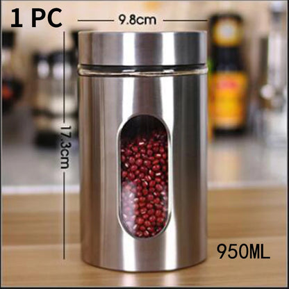 Kitchen Supplies 304 Stainless Steel Storage Jars Household Visual Glass Sealed Jars Multigrain Cans Tea Cans Food Storage Jars