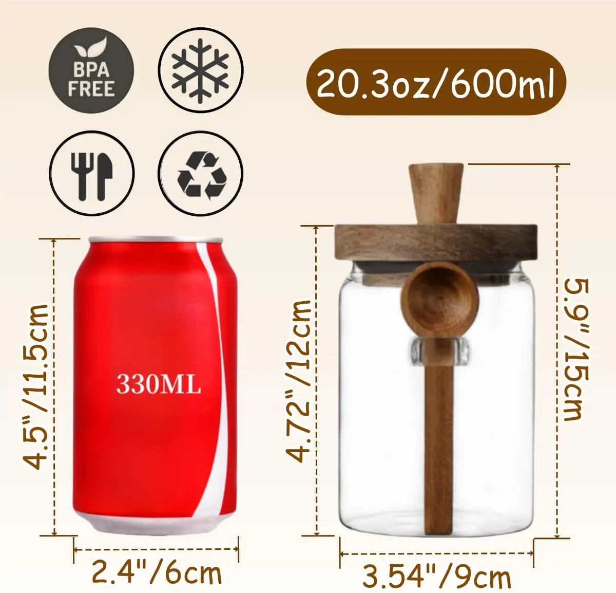 Glass Jar with Wooden Lid and Spoon, 20.3oz Food Storage Containers Coffee Jar Coffee Grounds Container,