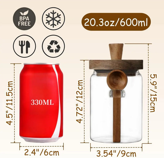 Glass Jar with Wooden Lid and Spoon, 20.3oz Food Storage Containers Coffee Jar Coffee Grounds Container,