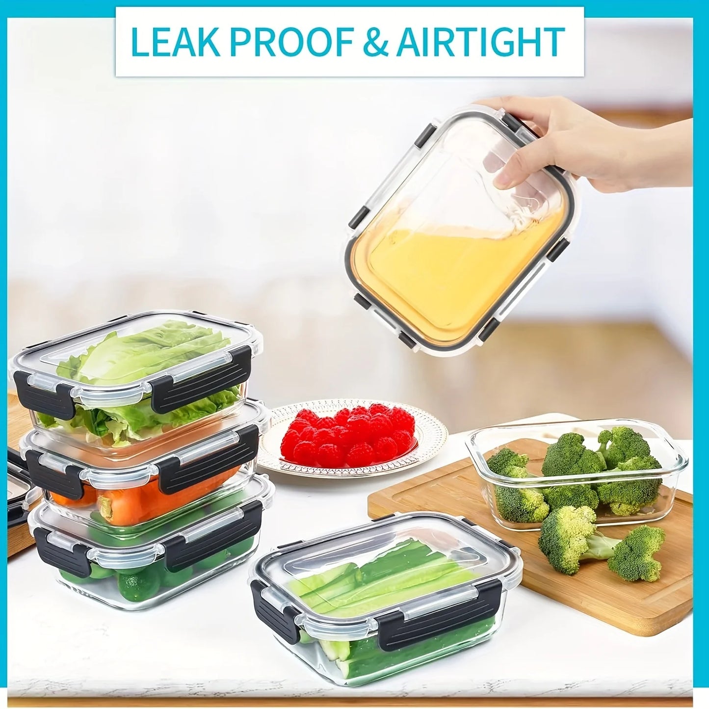 20 Pack 22oz Glass Meal Prep Containers, 10 Containers & 10 Lids, Airtight Food Storage Containers With Lids
