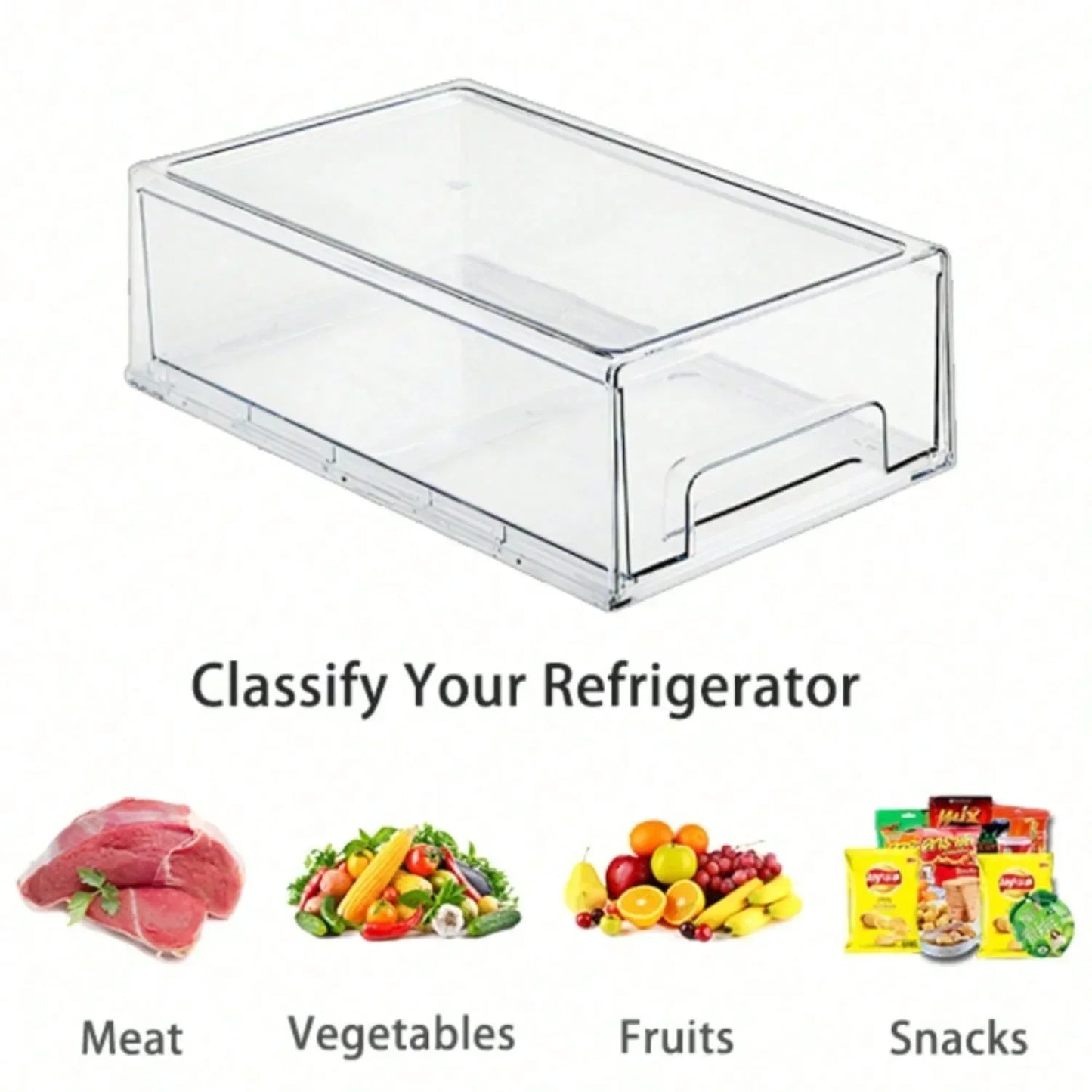 2Pack Clear Fridge Drawers PullOut Stackable Refrigerator Drawer Pantry Storage Box Plastic Food Containers for Kitchen