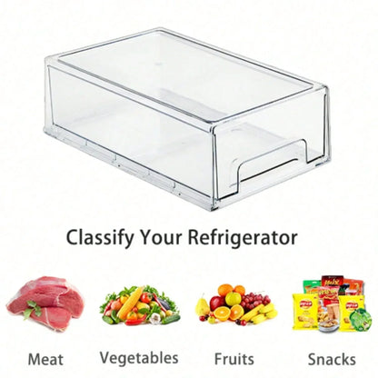2Pack Clear Fridge Drawers PullOut Stackable Refrigerator Drawer Pantry Storage Box Plastic Food Containers for Kitchen