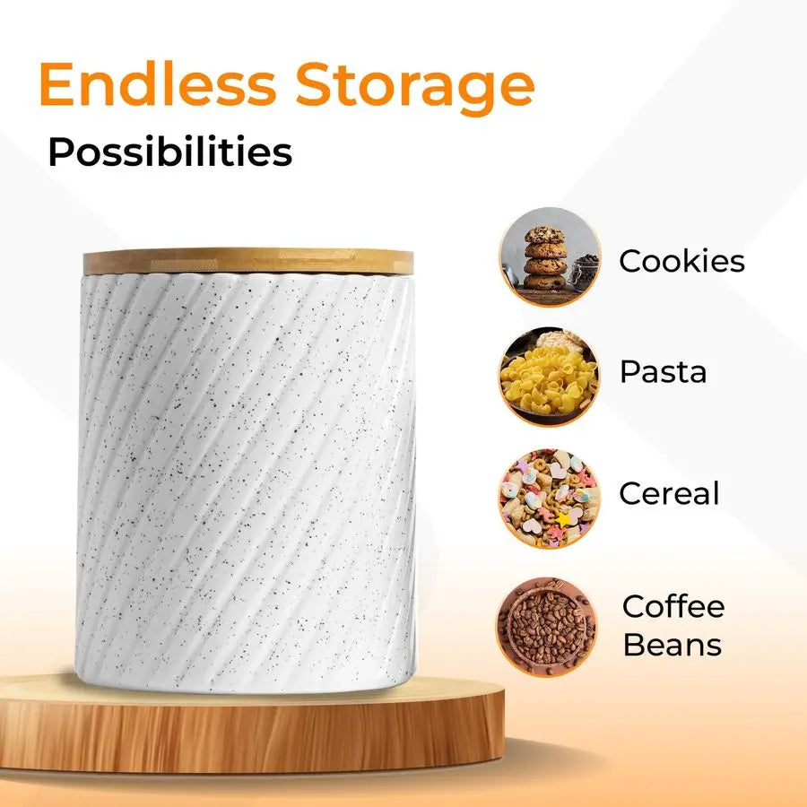 Canister Set for Kitchen Countertop amp Pantry 3 Airtight Food Storage Containers for Flour, Sugar amp More Durable White Cerami
