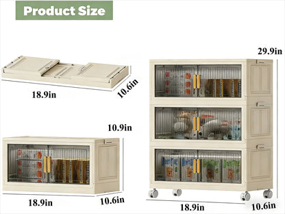 Collapsible Sturdy Storage Cabinet with Drawers and Wheels - Roomy Multi-purpose PP Organizer - Durable Storage Shelf
