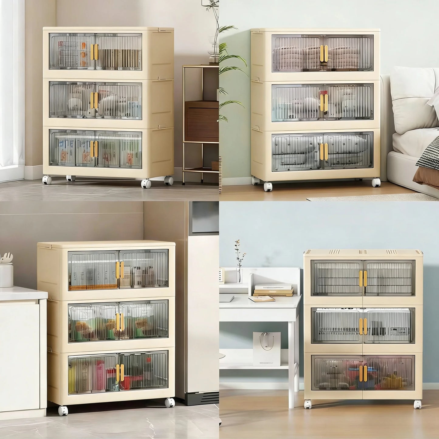 Collapsible Sturdy Storage Cabinet with Drawers and Wheels - Roomy Multi-purpose PP Organizer - Durable Storage Shelf