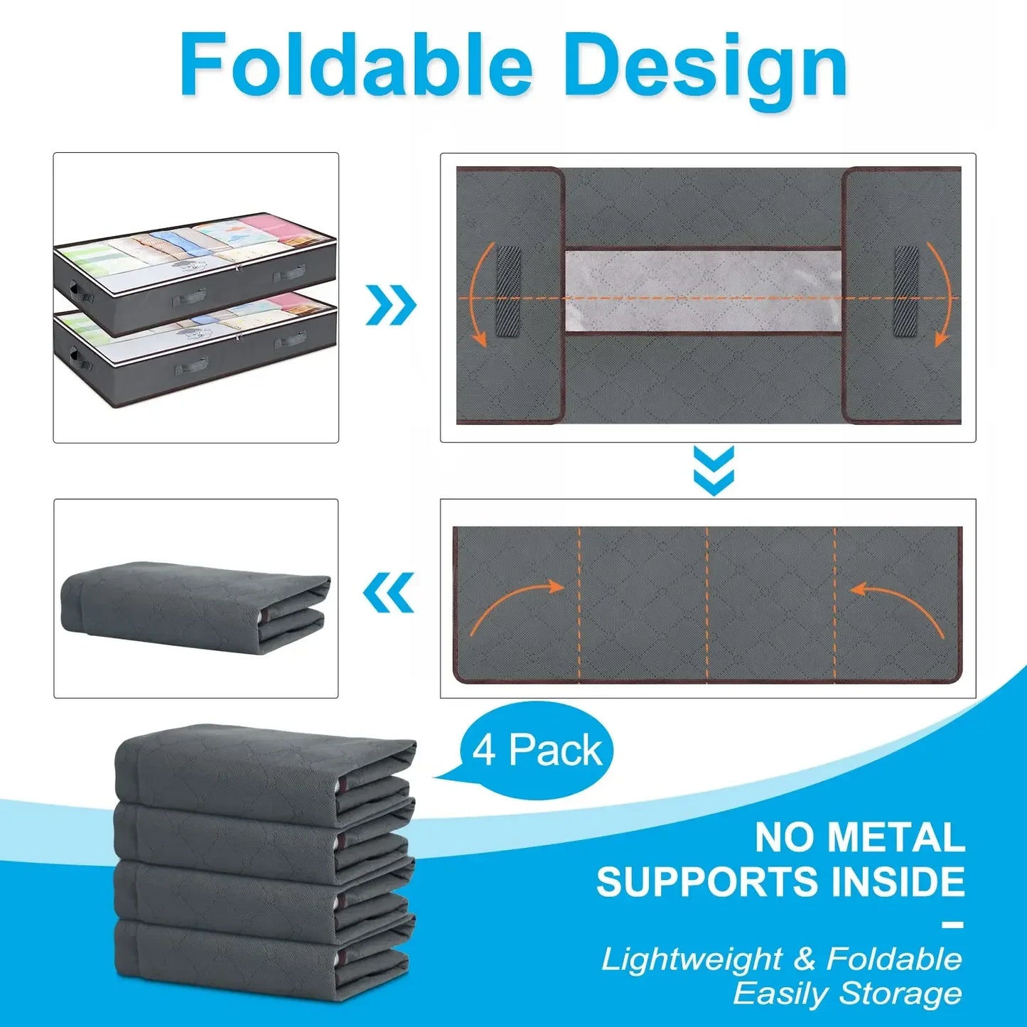 Foldable Under Bed Storage Containers with Clear Window Underbed Toy Organizers and Clothing Storage Bags Closet Storage Bins