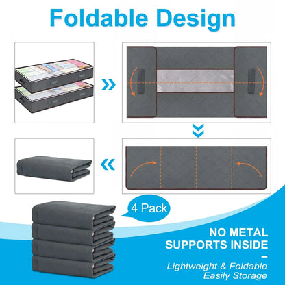 Foldable Under Bed Storage Containers with Clear Window Underbed Toy Organizers and Clothing Storage Bags Closet Storage Bins