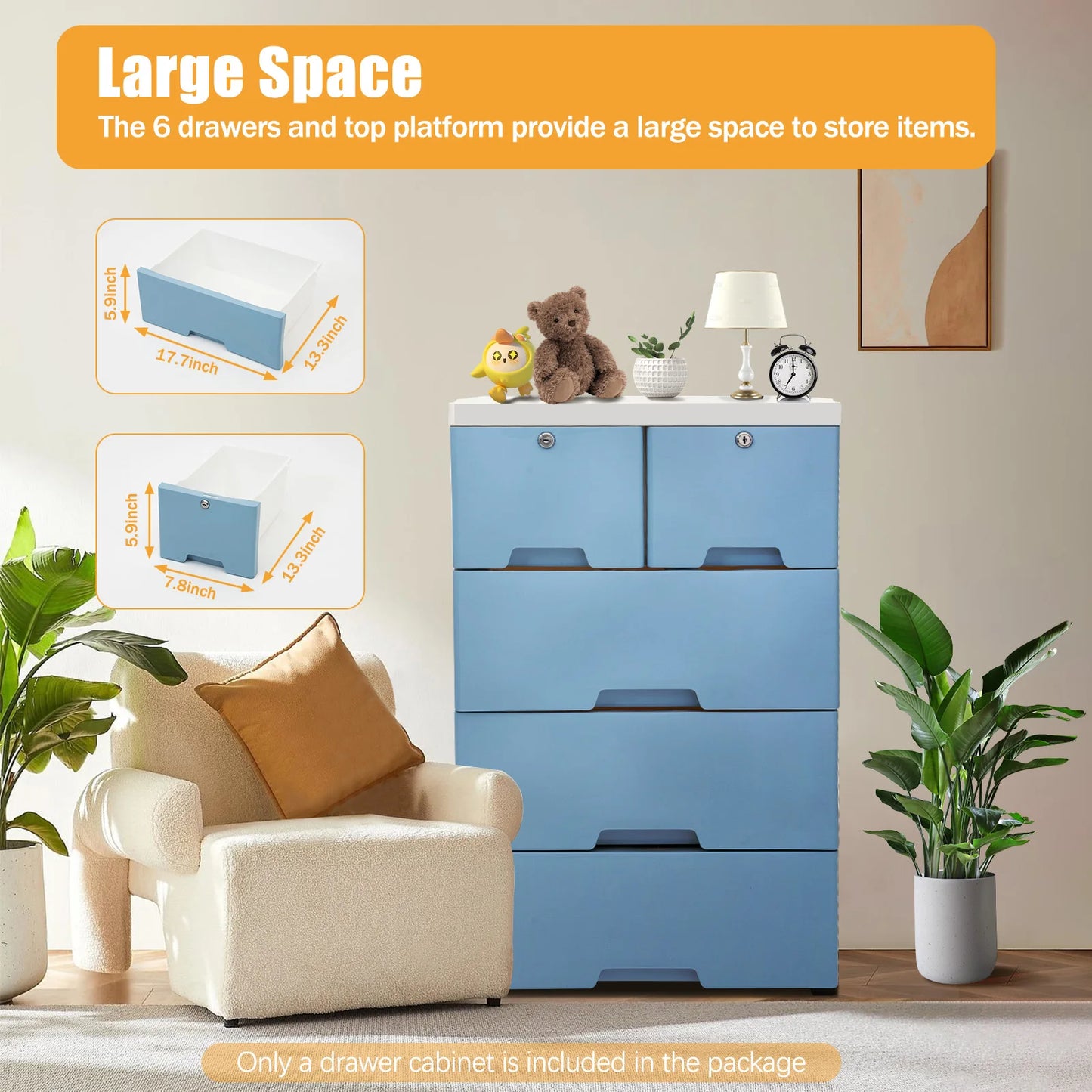 Classic 6 Drawer Plastic Dresser Storage Tower Closet Organizer Unit for Home Office Bedroom