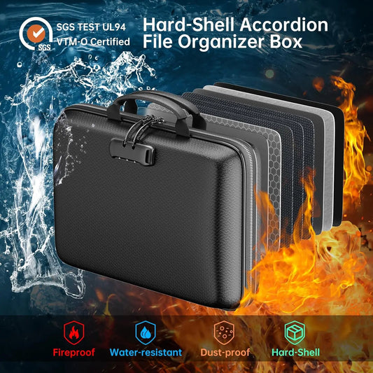 Fireproof Document Organizer with Lock, Hard-Shell Case for Important Files, Laptop Storage, Portable Home Office Travel Safe