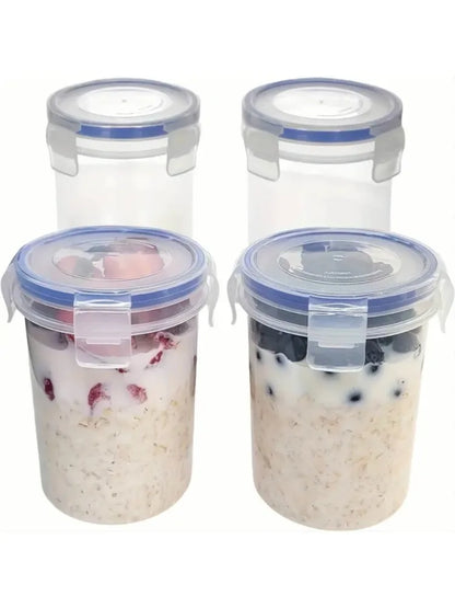 4pcs Microwave-safe Oat Containers 28Oz with Sealing Ring Reusable Storage Jar for Yogurt Fruit Salad Great for Breakfast Snacks