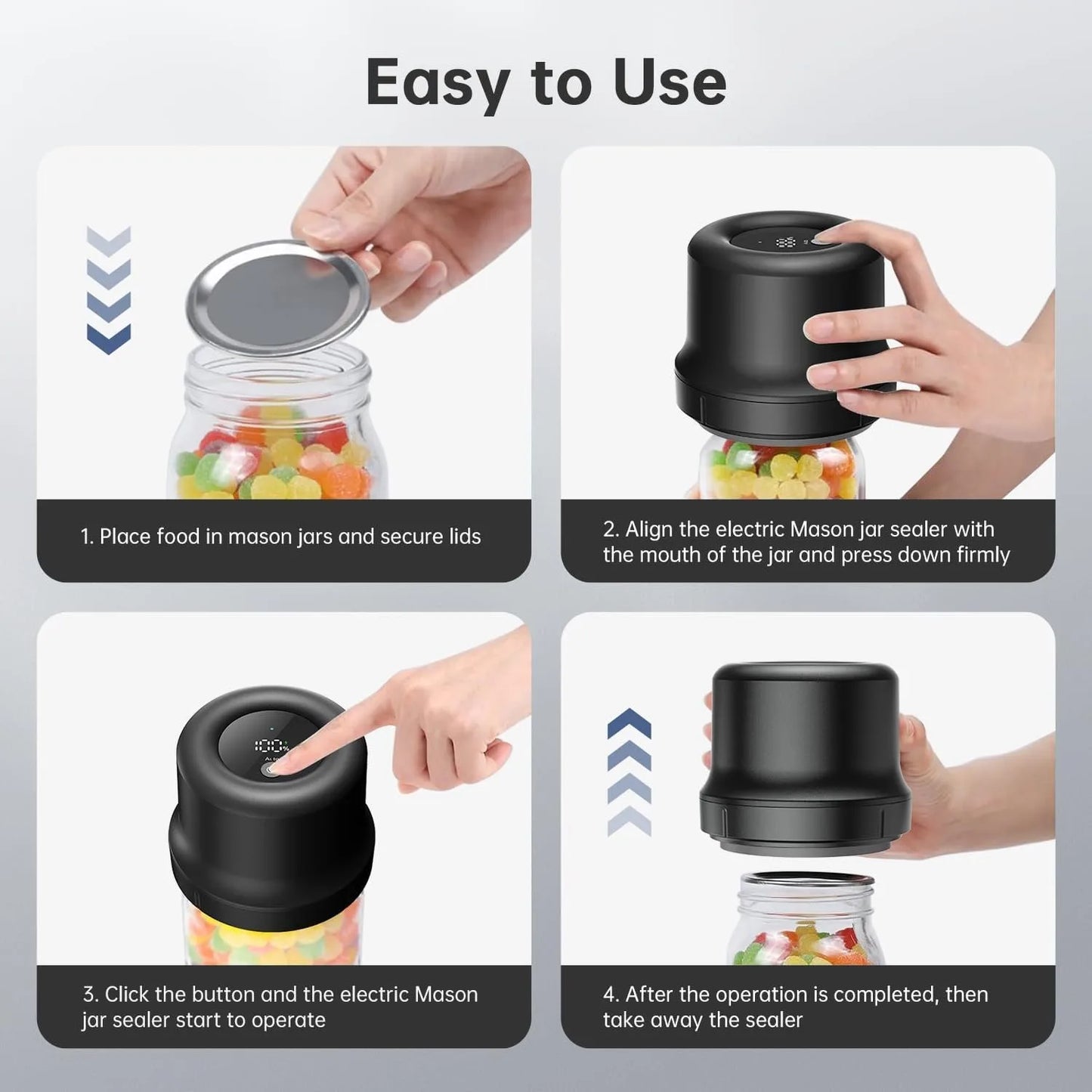 Electric Mason Jar Vacuum Sealer kit for Food Storage, with Regular and Wide Mouth Mason Jar Lids, Black