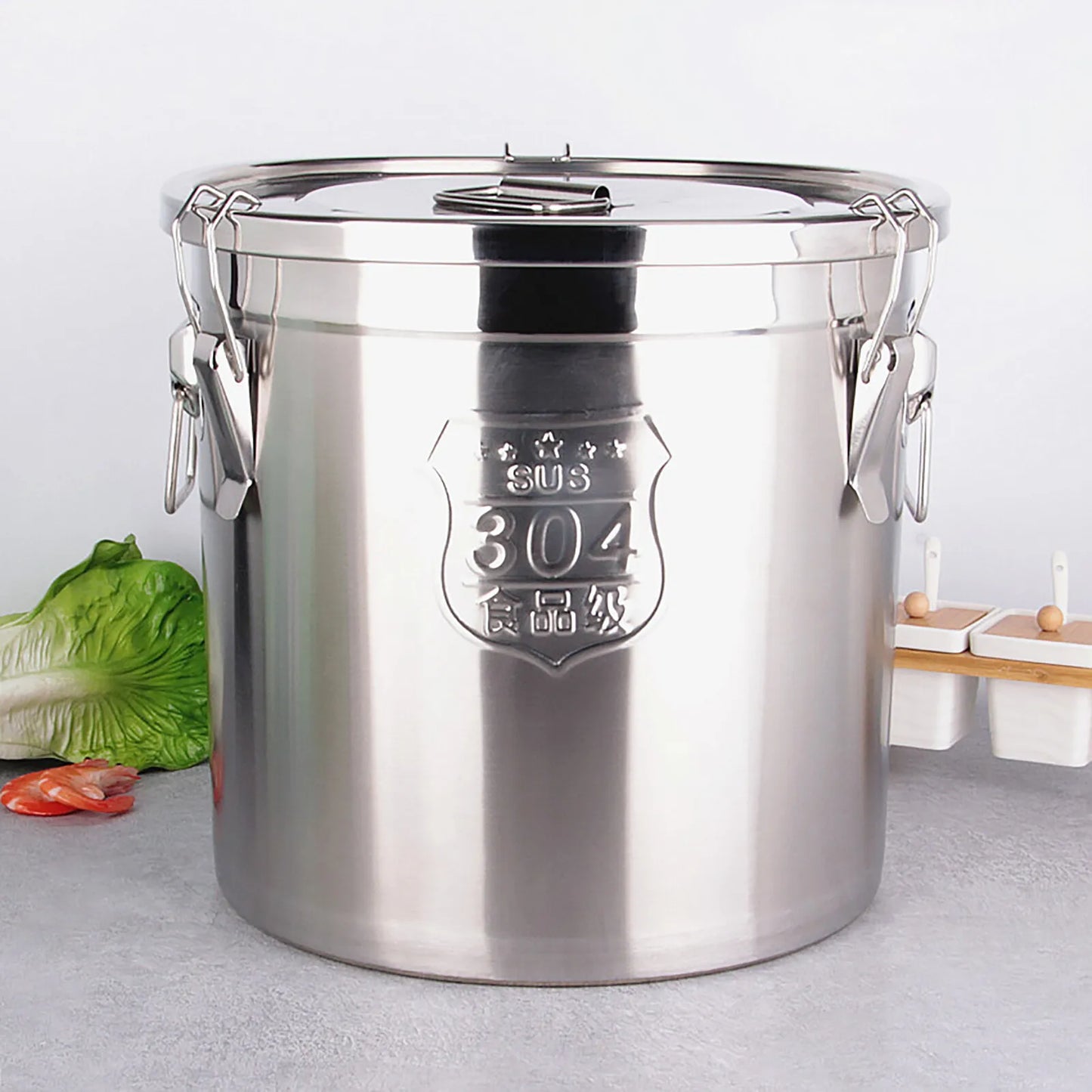 6L Airtight Rice Bucket 304 Stainless Steel Food Storage Container Canister with Lid for Kitchen Grain Flour