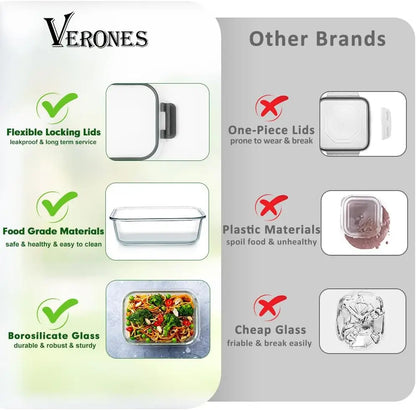 12-Pack Airtight Glass Food Storage Containers, Microwave & Dishwasher Safe, BPA-Free for Meal Prep