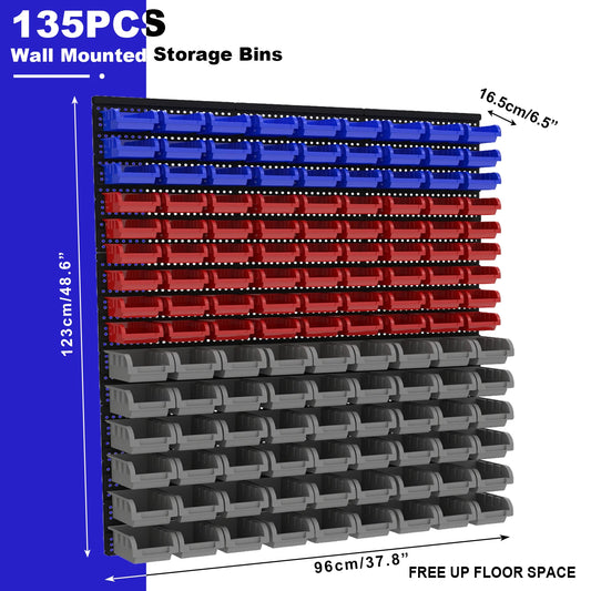45/90/135pcs Wall-Mounted Tool Organizer System with Storage Bins & Holders - Durable DIY Garage & Workshop Rack for Screws, Nut