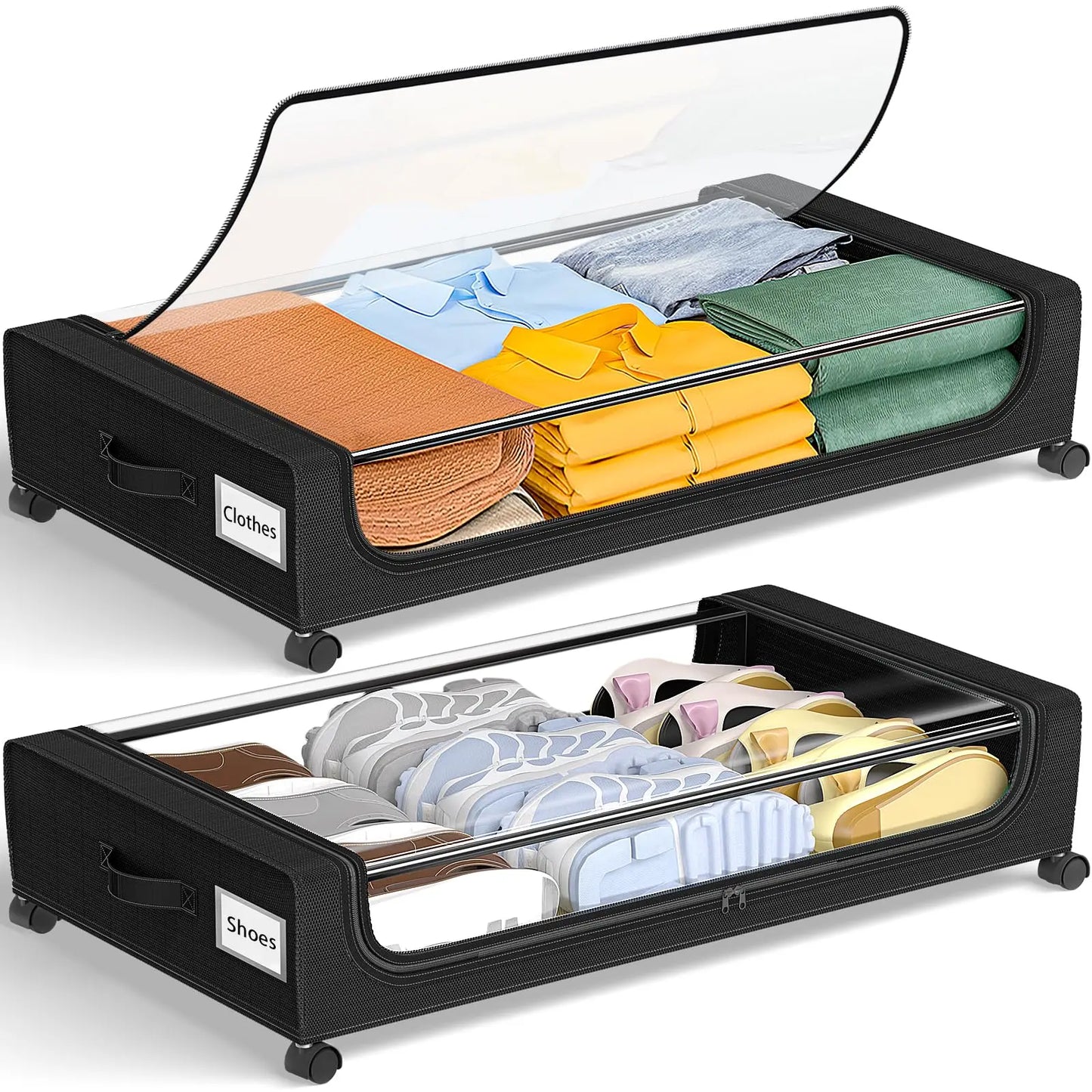 Under Bed Storage With Wheels, 2-Pack 48L Clear Lids & Label,