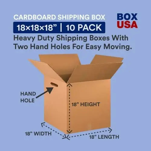 18x18x18 Double Wall Corrugated Boxes with Handoles, Pack of 10 for Shipping, Moving, Storage