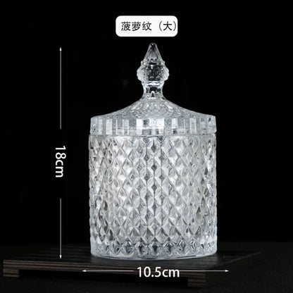 European Diamond Striped Glass Storage Jar Nut Candy Box Crystal Glass Jar with Lid Aromatherapy Candlestick Food Container