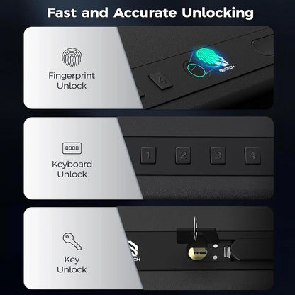 Biometric Gun Safe for Handgun, Quick Access Fingerprint Pistol Safe with Steel Lock Box and Cable Sponge for Home or Car