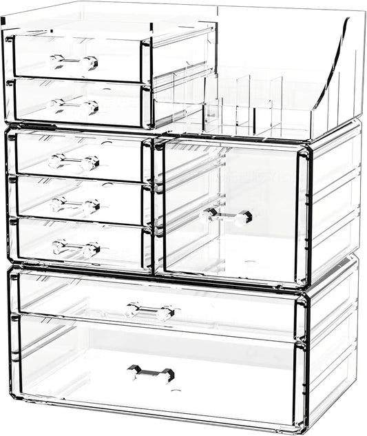 Clear Acrylic Makeup Organizer with 8 Drawers, Stackable Vanity Skincare Storage for Bathroom and Desk