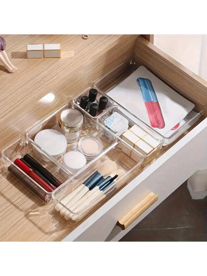44pcs Drawer Storage Box Kit, Multifunctional Clear Plastic Drawer Organizer Set, Drawer Divider Organizers And Storage Box