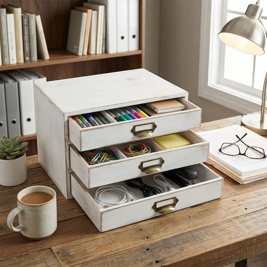 MXS 13.8-inch Three-Tier Vintage Wooden Drawer Cabinet Desktop Organizer Tattoo Needle Storage Box Multi-tier storage bin
