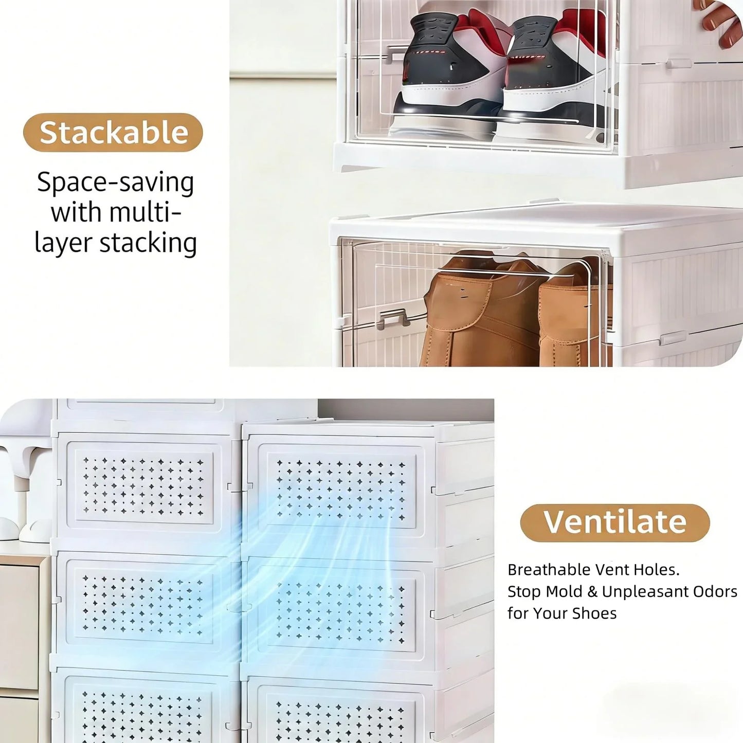 6 Layers Shoes Box Foldable Transparent Sneaker Shoe Storage Organizers Box Stackable Dustproof High-top Cabinet Shoe Rack Shelf