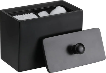 Cotton Swab Holder with Lid, 2 Compartments Organizer for Q-Tips and Floss, Bathroom Container in Matte Black