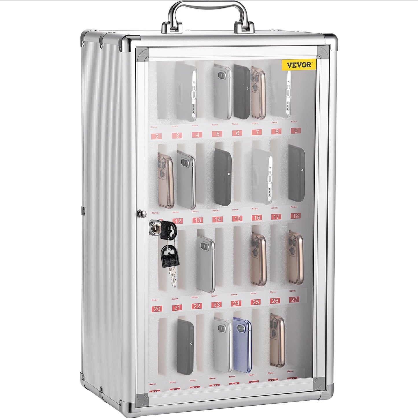 SucceBuy 36 Slots Cell Phone Cabinet Silver Aluminum Alloy Pocket Chart Wall Mounted Storage Locker Box for Classroom Office Gym