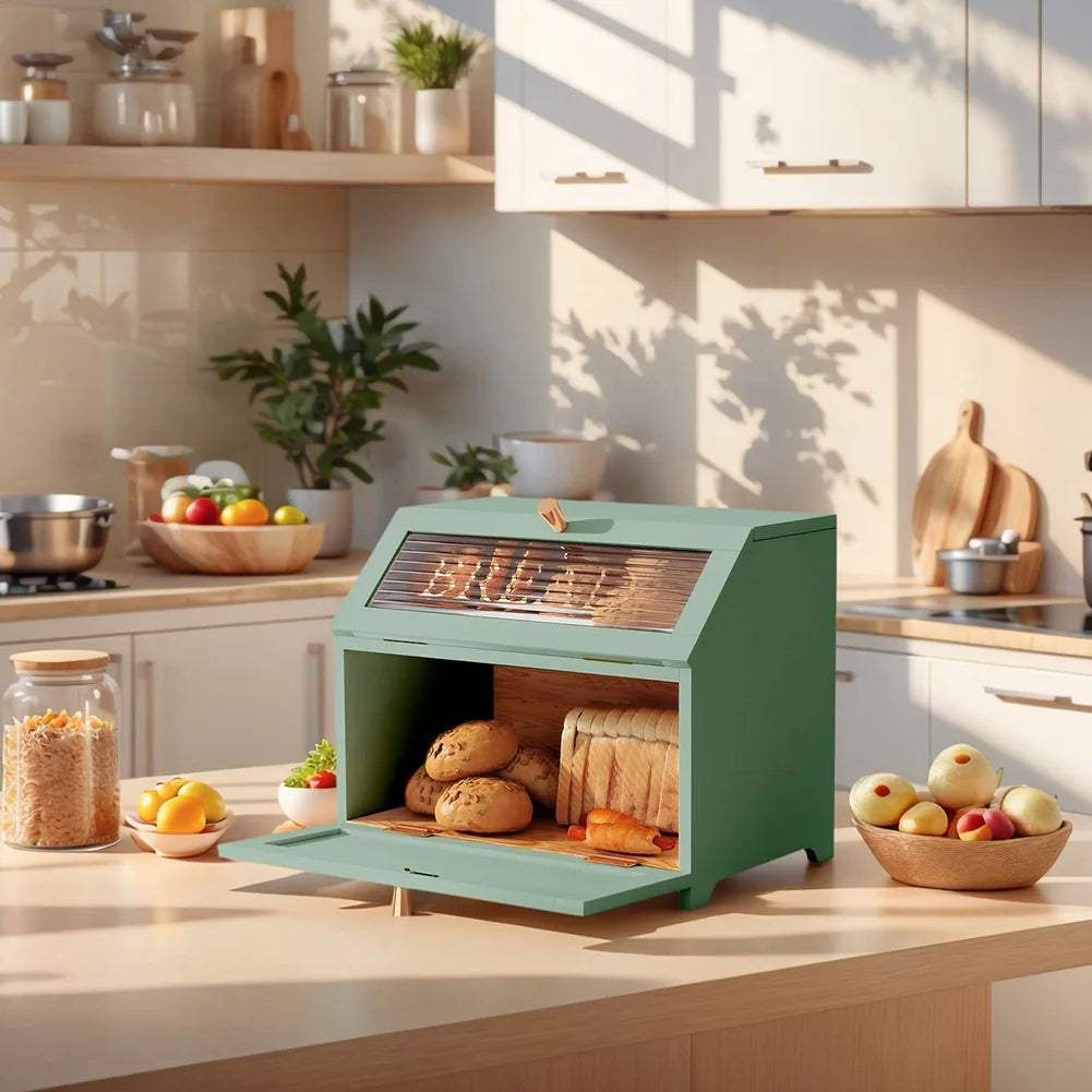 Wooden Bread Bin Multi-Purpose Bread Box Large Capacity Bread Keeper Bin Bread Storage Box for Bagel Donut Cookies
