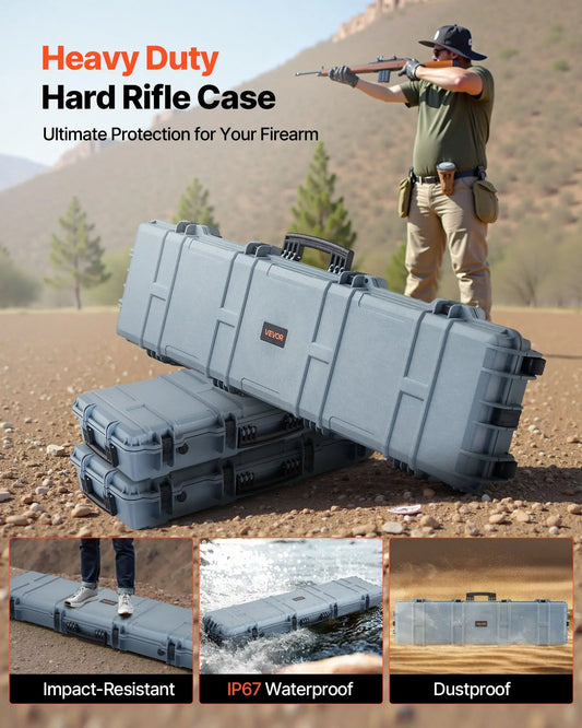 Hard Rifle Case, Lockable Rifle Case with Pre-cut Foams, 50 in Movable Gun Storage with Wheels, IP67 Waterproof & Dustproof