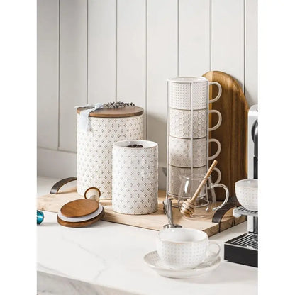 Food Storage Containers with Airtight Lids, 78 25 oz Ceramic Sugar Canisters Sets, Embossed Large Jars for Pasta, Oats, Coffee B