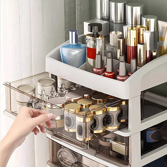 Multi-Layer Cosmetic Organizer Box with Drawers – Large Desktop Storage for Makeup, Jewelry & Skincare, No Assembly
