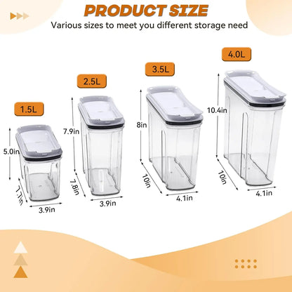 Airtight Food Storage Containers Set, 4L/135.2oz BPA-Free Plastic Canisters for Cereal, Rice, Flour & Dry Food