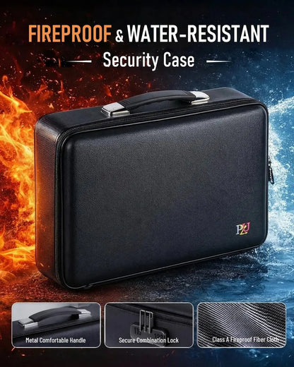 Hard-Shell Fireproof Document Safe with Lock, Waterproof File Box for Documents, Laptops, Passports - Black