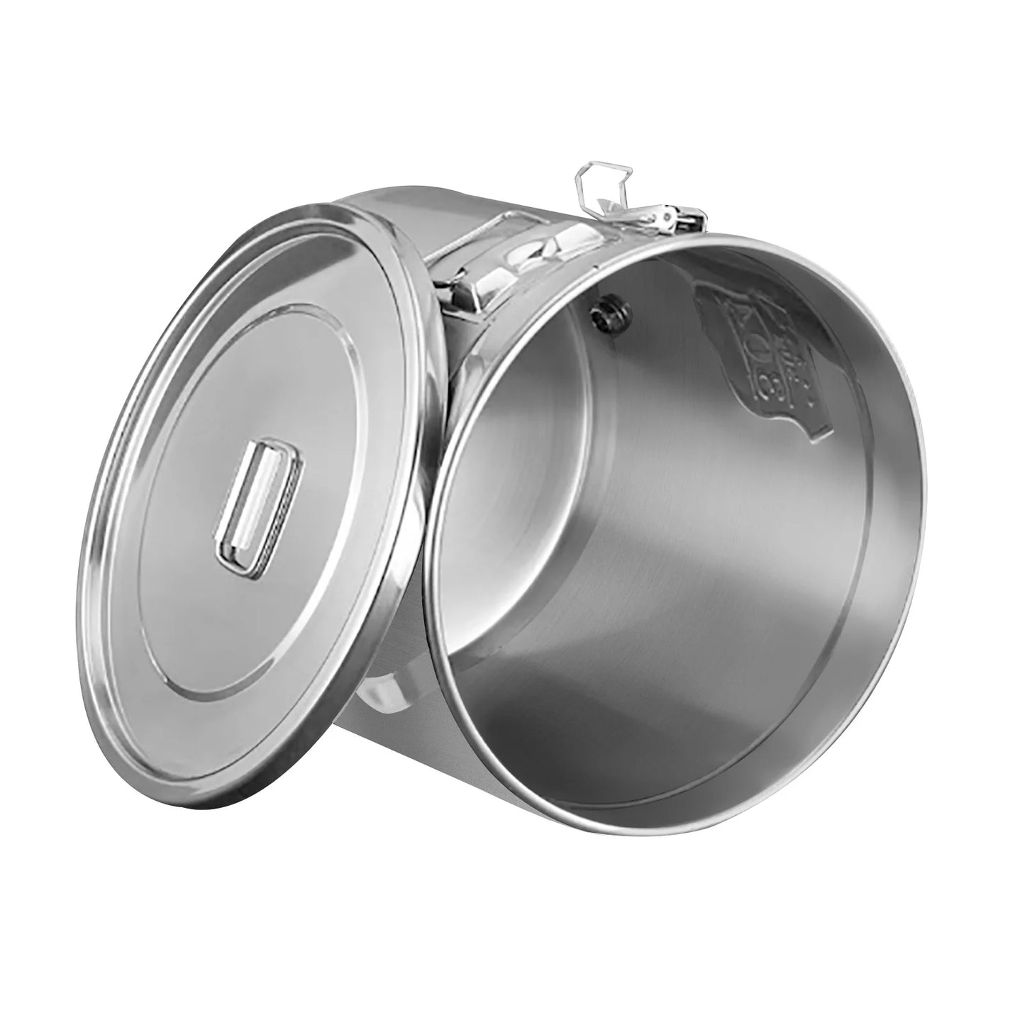 6L Stainless Steel Grain Container Kitchen Rice Grain Oil Storage Barrel w/ Handles+Lid Locking Clamp Airtight Canister, 20*20cm