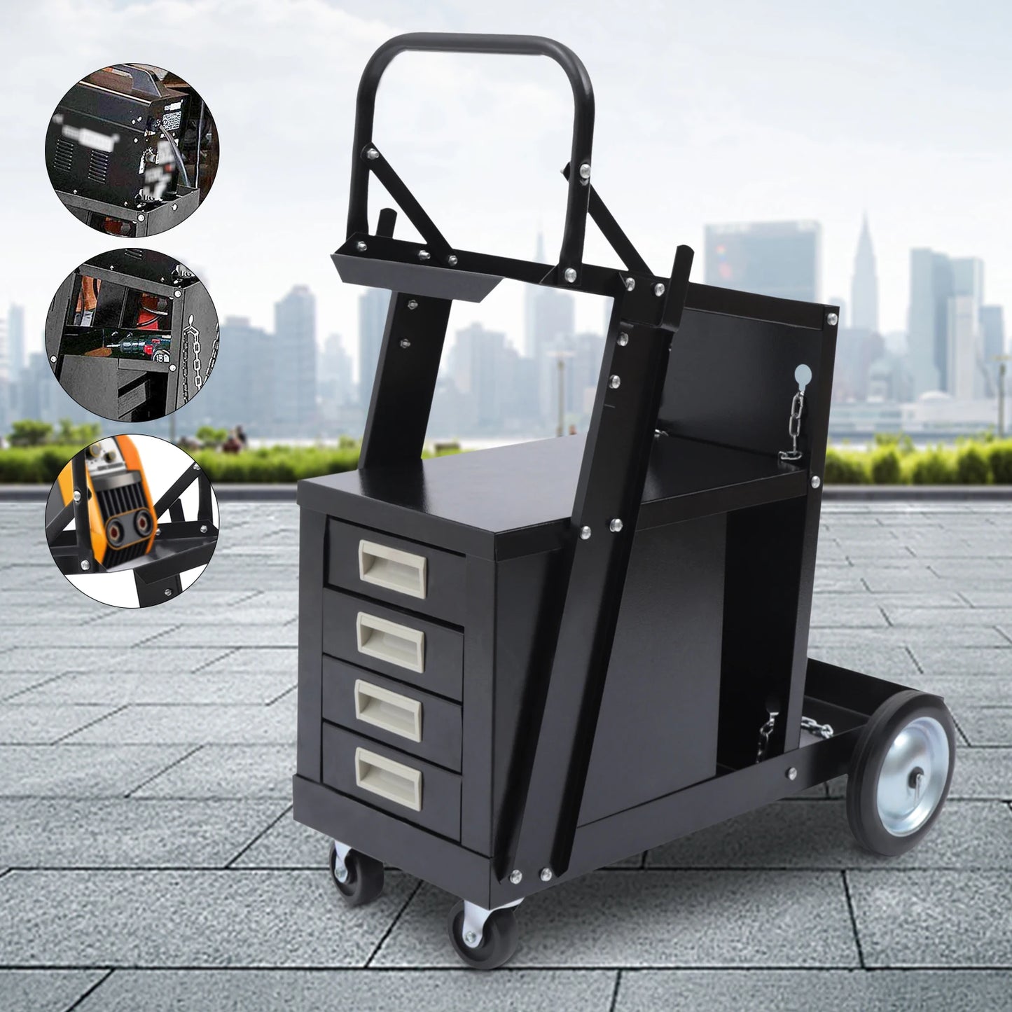 Rolling Welding Cart with 4 Drawers Wheels and Tank Storage for Welder and Plasma Cutter for Transporting and Storing Most Welde
