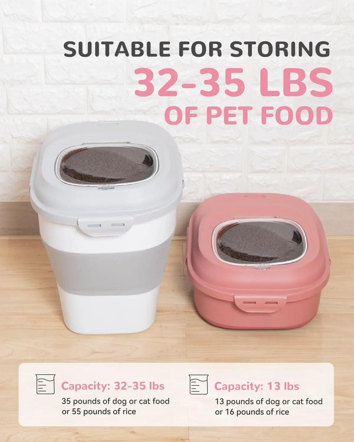 Collapsible Pet Food Storage Container with Airtight Lids, Wheels, Scoop and 2 Containers for Dogs and Cats