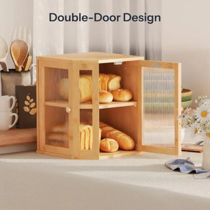 Bamboo Countertop Corner Bread Box Large Capacity 2-Tier